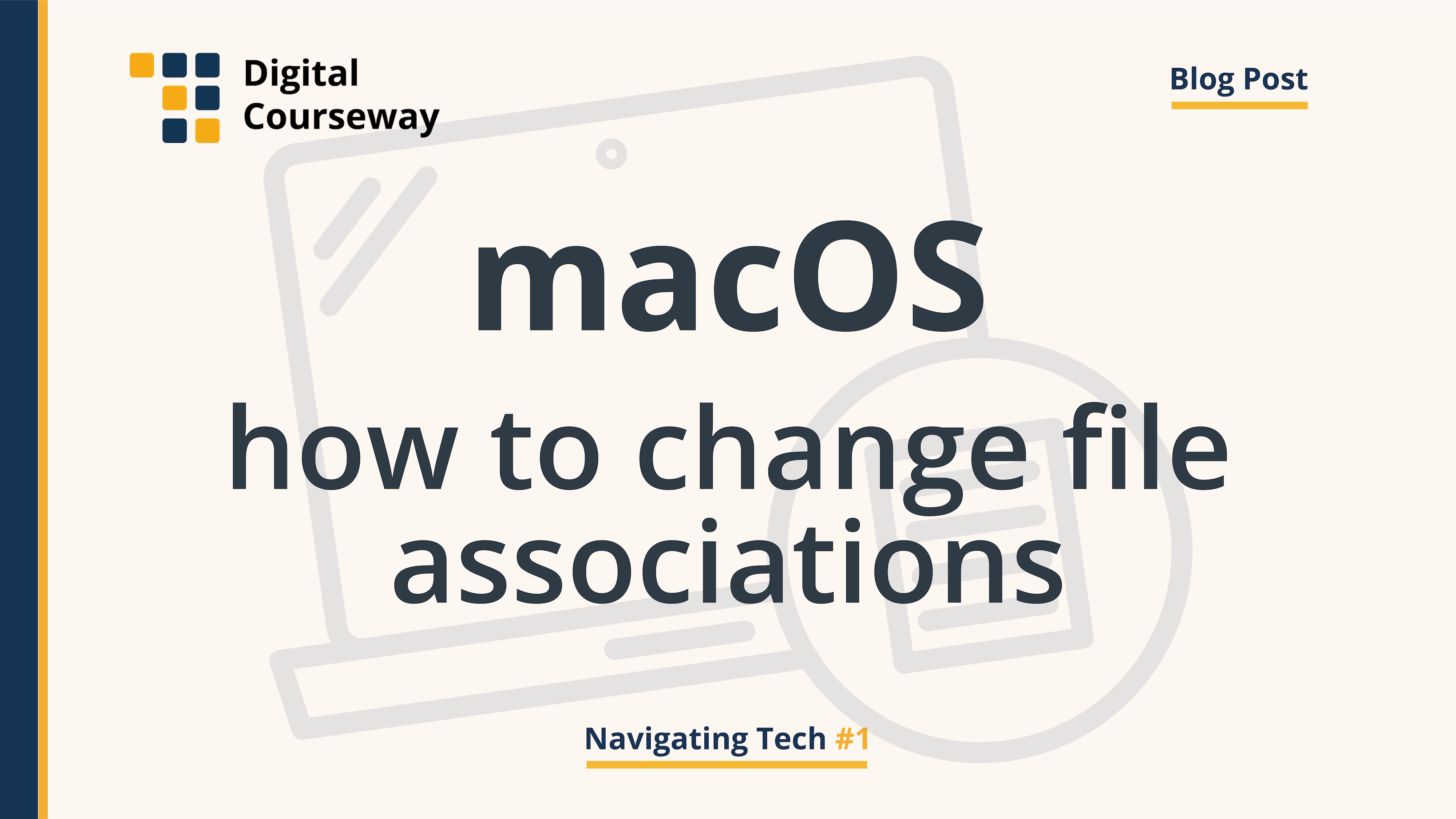 Navigating Tech #1 macOS How to Change File Associations artwork. Icon by Chunk Icons @ The Noun Project.