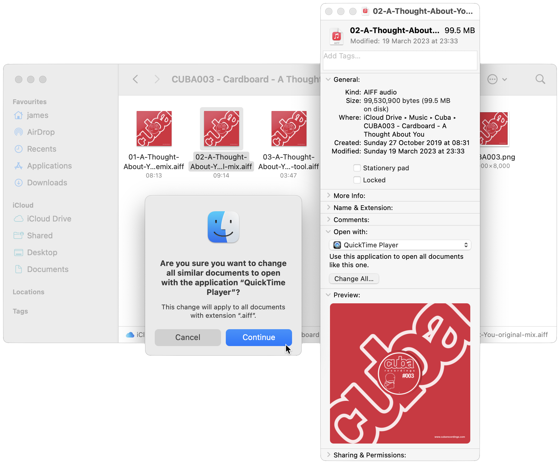A files contextual menu with options to Open with: and Change All...