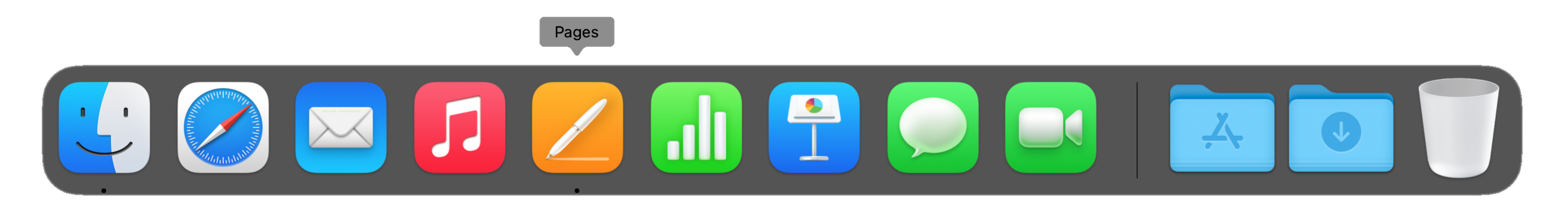 The Dock and active applications shown with a black dot.