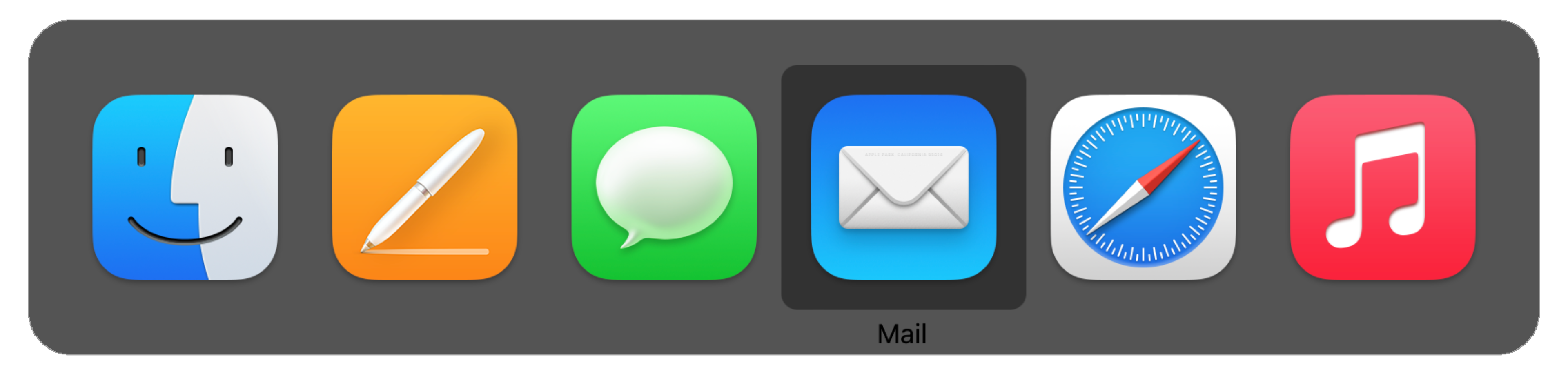 The Application Switcher menu showing the Mail application selected.