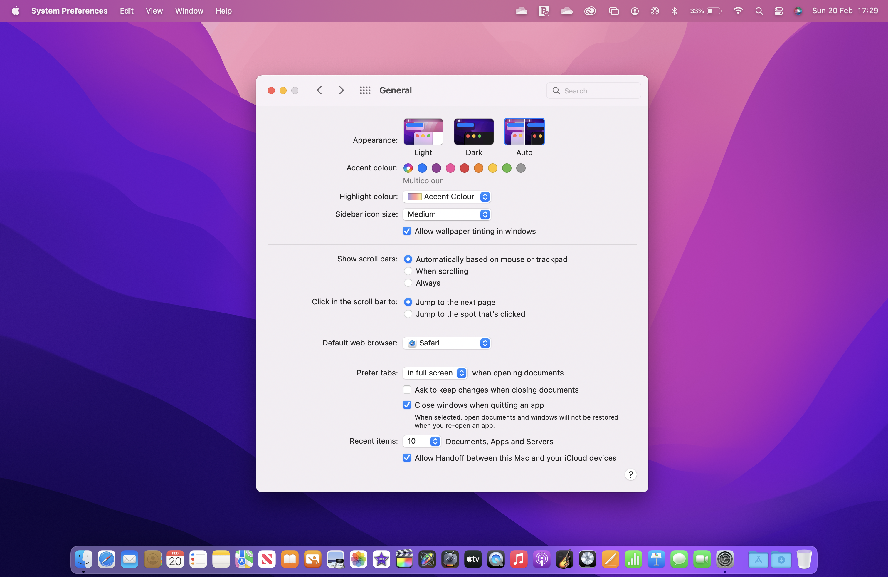 The Appearance options accessible from System Preferences > General.